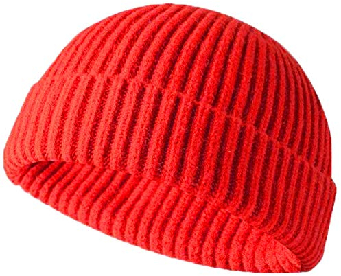 JFAN Unisex Retro Trawler Winter Beanie Hat Baseballkappe Streetstyle Trawler Beanie Watch Hut Rollup Edge Schädeldecke,Rot