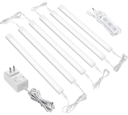 ASOKO Dimmable Under Cabinet Lighting for Kitchen - 6 Pcs 12 inches Linkable Counter Light Bars, Led Closet Light Daylight White 4500K,DC24V 1360Lumens,20W Led Shelf Lighting (ETL Plug)