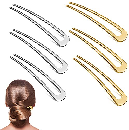 Forma De U De Tenedor De Pelo, 6 Piezas Horquillas Para El Cabello Simples, Metal Palo De Tenedor De Pelo, para Bodas, Fiestas Temáticas, Cumpleaños, Eventos De Baile De Graduación (Oro y Plata)