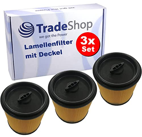 3x Trade-Shop Lamellenfilter/Rundfilter/Faltenfilter/Filterpatrone für Grizzly Lidl Parkside Caramba Staubsauger Nasssauger Trockensauger