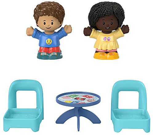 F-Price Fisher-Price Little People Card Game Figure Set - HHR45 ~ Includes 2 Little People Figures, 2 Chairs and a Table with Card Game and Cupcake Graphics, Blue, Yellow, Red