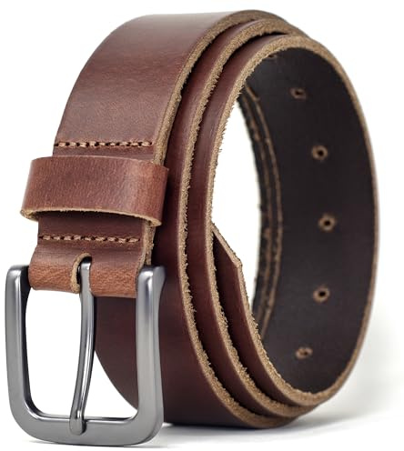 Ashford Ridge Cinturón para pantalones de cuero auténtico de 34 mm para hombre - Marrón Antiguo 100cm