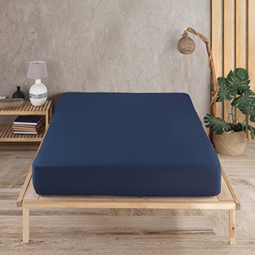 Vency Premium Jersey Spannbettlaken 200x200cm Marineblau - Spannbetttuch 100% Baumwolle, Bettlaken 200x200 Bis 35 cm Matratzenhöhe Marineblau