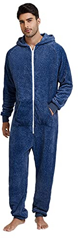 Onepiece - Mono para hombre de forro polar de peluche, para dormir, de invierno, para invierno, cálido, mono, azul, XXL