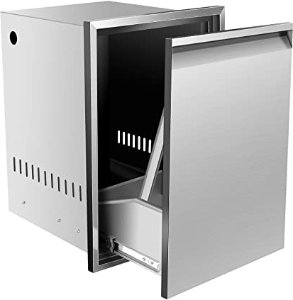 KODOM Built-in Double Trash Drawer 16 W x 22.3 H x 18 D, Pull-Out Tray Outdoor Kitchen Stainless Steel Trash Drawer Storage Two Trash Bins for BBQ Island Grill Station