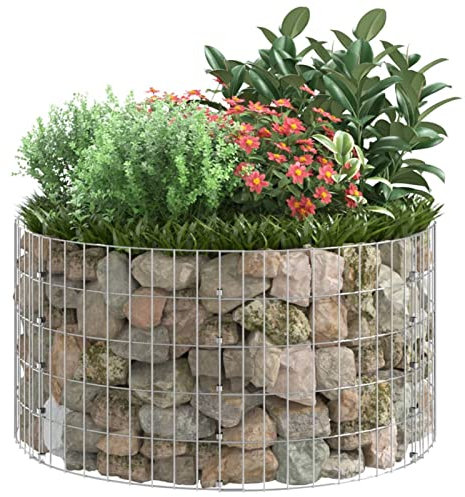Homgoday Circular Gabion Basket, Galvanised Steel Gabion Cage for Outdoor Garden Patio Terrace Lawn, Ø100x50 cm, Welded Wire Mesh Planter for Rocks and Gravel, Retaining Wall Solution