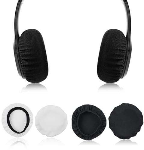 EODKSE Kit de 4 Fundas para Auriculares, Elásticas, Transpirables y Lavables, para Auriculares de 9 a 10,5 cm, Reutilizables en Negro, Blanco, Protector de Auriculares Lavable y Extensible