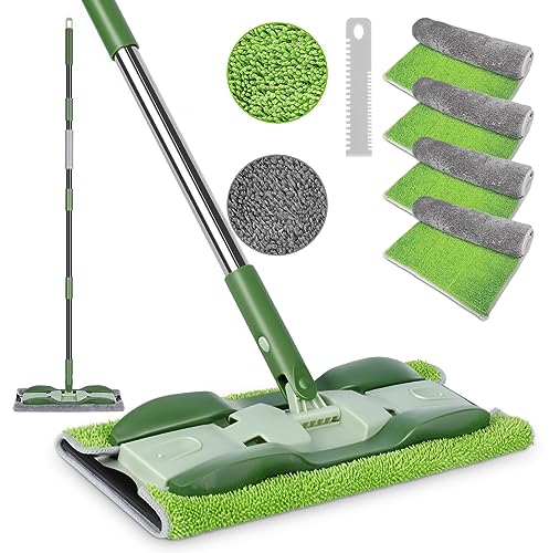 MASTERTOP Mikrofaser-Wischmopp – Flacher Bodenwischer, Nass- und Trockenstaubwischer mit 4 waschbaren Pads und 132 cm Edelstahlgriff für Hartholz, Laminat, Fliesen, Bodenreinigung