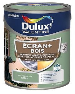 Dulux Valentine Peinture Extérieure Ecran+ Bois - Haute résistance aux intempéries et aux UV, anti-encrassement, couleur longue tenue - Vert Provence 2 L