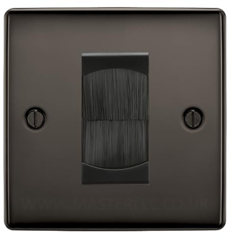 BG Black Nickel Single 1 Gang Brush Cable Entry Wall Plate Black Insert Square