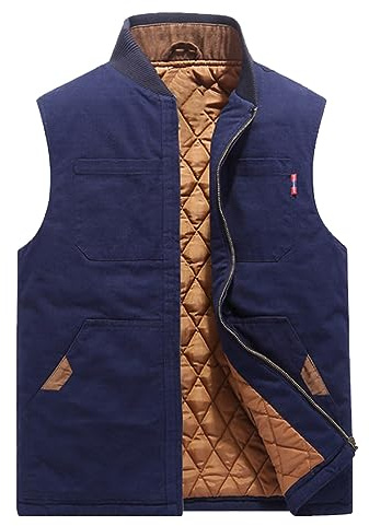 Gefomuofe Gilet trapuntato, da uomo, antivento, con chiusura lampo, impermeabile, senza maniche, per uomo, corsa, golf, escursionismo, equitazione, Blu marino, 4XL