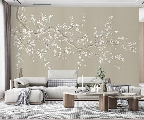 Papel Pintado Pared 3D Rama Zen Flor De Ciruelo Retro Mural Papel Pintado Infantil Papel Tapiz Fotomurales Decorativos Pared Wallpaper -BAO005-300cmX210cm