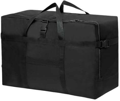 Große Reisetasche, Faltbare Reisetasche mit Handschlaufe, wasserdichte Tragetasche, für Fluggesellschaften Reisen Camping Umzug und Schule, für Herren Damen, 70 * 35 * 48cm, Schwarz