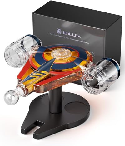 Kollea Fathers Birthday Gifts for Men Dad, Galaxy Blue Spaceship Whiskey Decanter Sets for Men, Spacecraft Limited Edition, 2 Funny Shot Glasses, Unique Brother Gift Ideas, Liquor Decanter for Bar