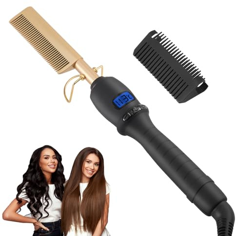 Heating Comb for Wigs, Afros and Beardselectric Hair Straightener, 50W, 80-210 °C 14-Segment Temperature Adjustment, with LCD Digital Display
