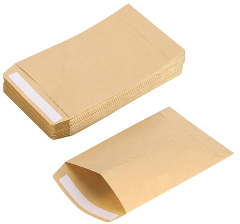 Nynkyon 100-pack myntkuvert, 10 x 6 cm/3,9 x 2,4 tum, kraftbruna små kuvert, litet sedelkuvert, självhäftande fröpaket kuvert för kontor, hem och skola