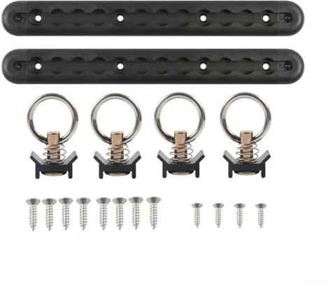 Kit de riel fijo, sistema de amarre de pista de 12 pulgadas en L, riel en L de aluminio anodizado negro con 4 accesorios de junta tórica para carga de remolque