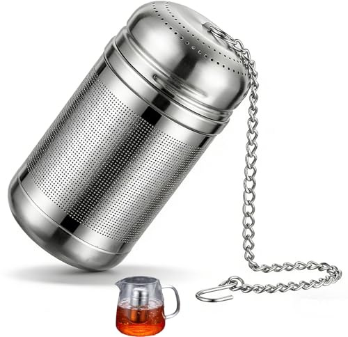 Colador de té de acero inoxidable 316 para té suelto, malla ultrafina y reutilizable, con gancho de cadena para colgar en teteras, tazas y jarras de vidrio, ideal para infusionar té suelto de manera e