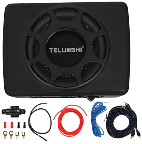 Realdio aktiv subwoofer, 8 tums ultratunn bilsubwoofer, lämplig för bil/lastbil, med integrerad förstärkare, kan monteras under sätena, maximal effekt 1 000 W, kompakt subwoofer