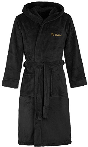 Di Vadini Unisex Herren Damen Bademantel Florenz mit Kapuze I Morgenmantel flauschig I Nachtwäsche aus edler Mikrofaser Farbe: Grey/Black Gr. XXXL