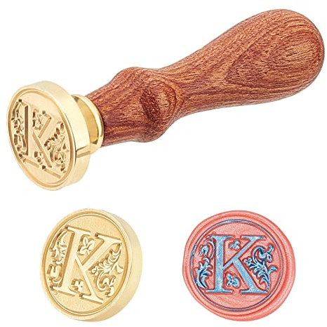 PandaHall Elite 1 del gör-det-själv trä vax förseglingsstämpel, alfabet scrapbook mässing stämplar och trähandtag set, bokstaven K, 25 x 14 mm 75 mm