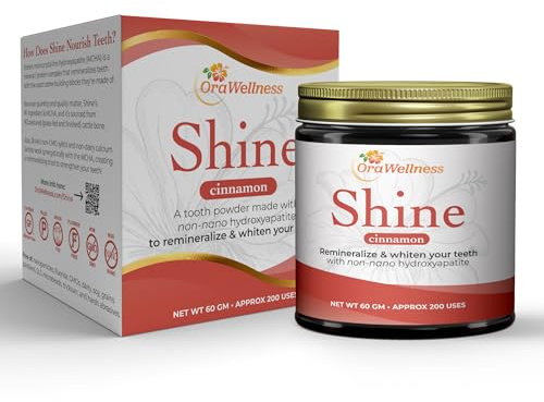 OraWellness Shine Remineralizing Tooth Powder with Hydroxyapatite, Made in the USA, Flouride Free Tooth Repair, Natural Teeth Whitening Powder, Teeth Polish & Stain Remover, Cinnamon