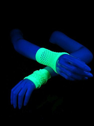 Paar Schwarzlicht Netz-Handschuhe Kurz Fingerlos Feinmaschig Grün