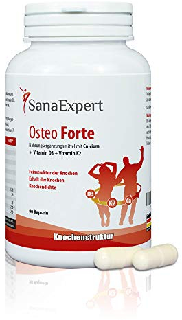 SanaExpert® Osteo Forte, Knochendichte Nahrungsergänzung mit Kalzium, Vitamin D3, K2, 90 Kapseln - SanaExpert