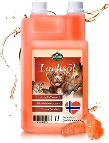 Martenbrown® 1 Liter Norwegisches Premium Lachsöl für Hunde, Pferde und Katzen | Fischöl aus der Flasche | für Trockenfutter, Dosenfutter oder als Barf-Öl