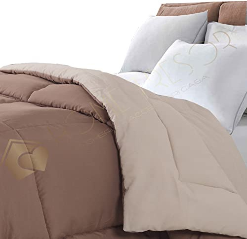 Home Tresor - Piumone Piumino Invernale Caldissimo Imbottitura in Morbida Microfibra Anallergica Soft 300 gr/mq Qualità Premium Reversibile Bicolor (Panna/Marrone, Singolo cm. 155x200)