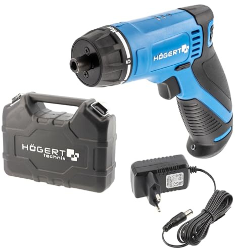 HÖGERT TECHNIK Akku-Schraubendreher, 7,2V, 10Nm, 230 U/min, Li-Ion 1,5Ah, LED, magnetischer 1/4 Bit-Halter, rutschfester Griff, inkl. Ladegerät & Koffer
