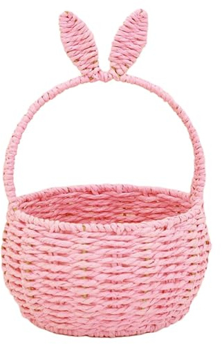 JISADER Cestino Intrecciato Cestino a Mano Decorazione Pasquale Cestino portaoggetti Intrecciato a Mano con Manico Cesto Pasquale per Ragazze di Nozze di, Rosa