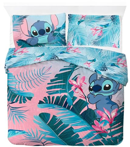 Jay Franco Disney Lilo & Stitch Floral 100% Cotton Double Duvet Cover Set - Includes 50 x 70cm Pillowcase