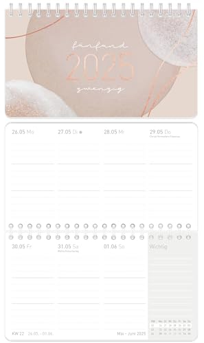 Häfft® Pocket Wochen-Tischkalender 2025 klein, quer Soft Beige 16,1 x 9,7 cm, 1 Woche 2 Seiten, Mini Wochenkalender, Schreibtisch-Kalender - nachhaltig & klimafreundlich
