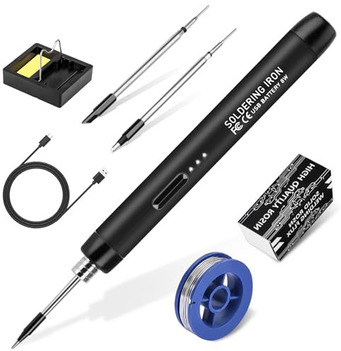 KKMOL Soldador Inalámbrico USB con 3 Temperaturas Ajustables 300℃-450℃ - Kit de Soldadura con 3 Puntas, Soporte, Alambre y Pasta