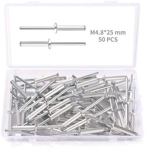 YIXISI 50 Piezas M4.8x25 mm Remaches Ciegos de Cabeza de Cúpula, Remaches Ciegos de Aluminio con Brida Grande, Remaches de Extremo Cerrado, para Metal Madera Plástico