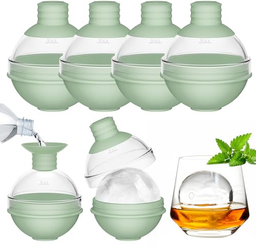 Stora silikonisformar för whiskycocktails, 4-pack med 2-i-1 trattlock, 6 cm stor isbitsform, rund isbitsform, lätt att sätta på