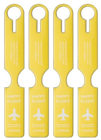 Veki 4 Piezas Etiquetas de Equipaje de PVC, Etiquetas de Identificación de Equipaje con Tarjeta para Información Personal, Etiqueta de Viaje para Maletas y Mochilas (Amarillo)
