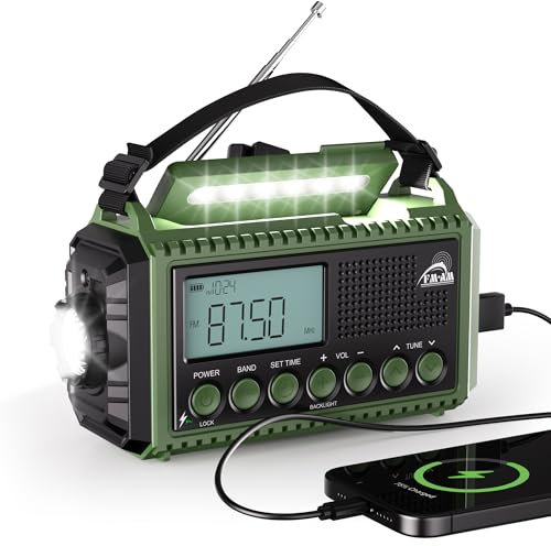 Mesqool Kurbelradio mit 12000mAh Powerbank, AM/FM/SW Notfallradio mit Weltempfänger, Taschenlampe & Leselicht, Tragbare Camping Radio Typ C Anschluss, SOS-Alarm Dynamo Radio für Wandern, Outdoor