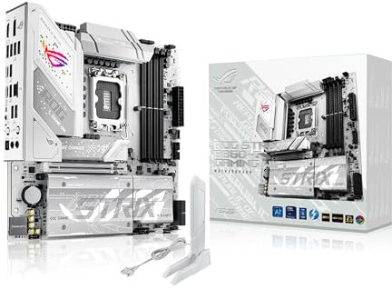 ASUS ROG Strix B860-G Gaming WiFi mATX motherboard, Advanced AI PC-ready, 14+1+2+1 power stages, DDR5 slots, PCIe 5.0, four M.2 slots, WiFi 7, AI Networking II, Aura Sync RGB lighting.