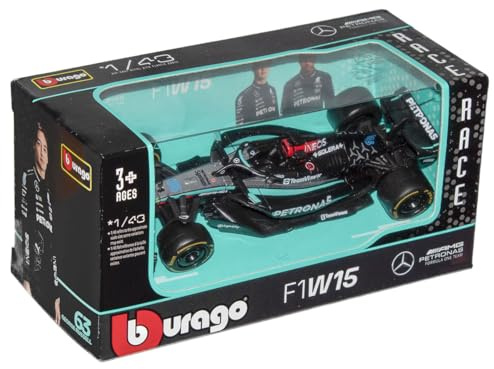Bburago F1 Formula 1 MERCEDES AMG W15 (2024) - RUSSELL - Incredibly Detailed Die-Cast Replica Collectible Race Car Model, Multiple Colours