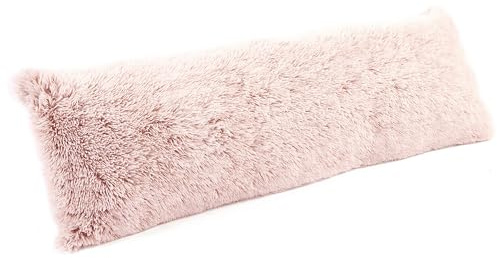 Downland Huggleland Long Haired Bolster Pillow – Orthopaedic Long Pillow for Back, Side Sleepers & Maternity Support – Fluffy Bolster Cushion, 137x43cm Long Body Cushion, Pink