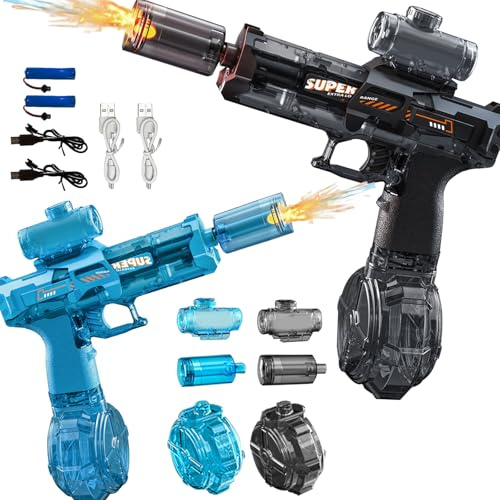 2 Piezas Pistola de Agua Electronica, Pistolas De Agua, Pistoa de Aga con Efectos Especiales Led Intermitentes, Juguete para Fiestas de Verano en La Piscina y La Playa (Azul + Gris)