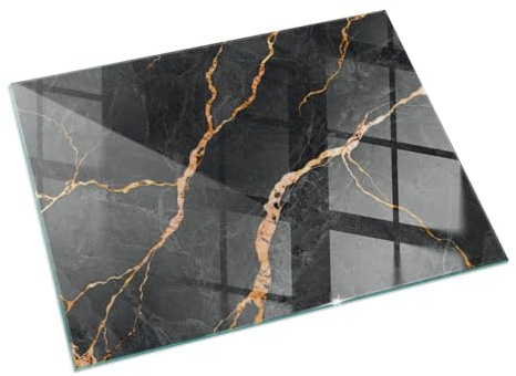 Kaminbodenplatte Glas 120x80 cm Polierte Kanten Schutz vor Glut Bodenbelag Wohnzimmer Nachhaltig Herdboden Spritzwasserschutz Rechteckig Sicherungsblech - Eleganter Marmor mit Adern
