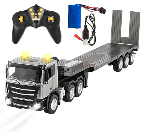 Generisch Semi Truck RC Truck, juguete teledirigido semi - vehículo de construcción a escala 1:24-9 canales modelo de camión plano con remolque, 2,4 GHz camión RC vehículo con sonido y luz interior