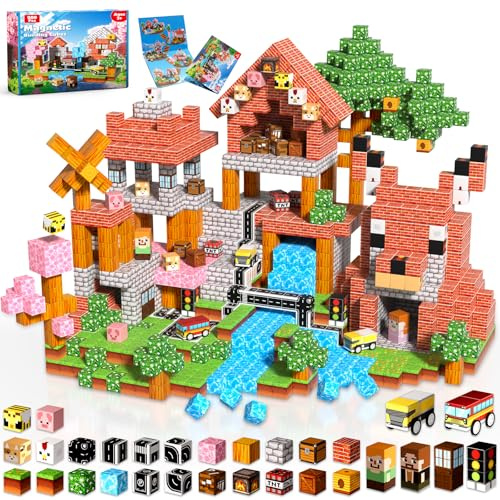 Annexfun Bloques Magnéticos 200 Piezas - ¡Aventura Familiar Mágica! CONSTRUYE un Castillo Flotante, rescata al Perro Gigante en el Bosque Urbano. Juguete de Bloques Magnéticos para 4-12 Años