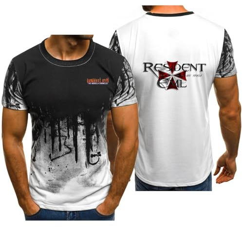 Camiseta Deportiva de Manga Corta con Degradado for Hombre, for Resident Evil y Umbrella, con Estampado Informal y Transpirable.(F,XL)