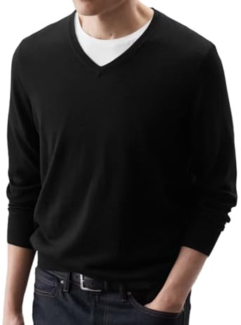 MATINEE Mens Fine Knitted Luxury Supersoft Cashmere-Like Crew Neck/V Neck/Zip Neck Sweaters, Fine 12 Gauge Knit Structure (UK, Alpha, XXL, Regular, Regular, Black 2, V Neck)
