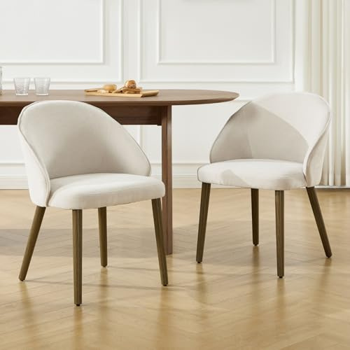 Ya-Home Chaise de Salle à Manger en Chenille Lot de 2 Chaise Salle à Manger avec Pieds en Bois Chaise de Salon Confortable Chaises Moderne pour Cuisine/Chambre/Salon, Beige