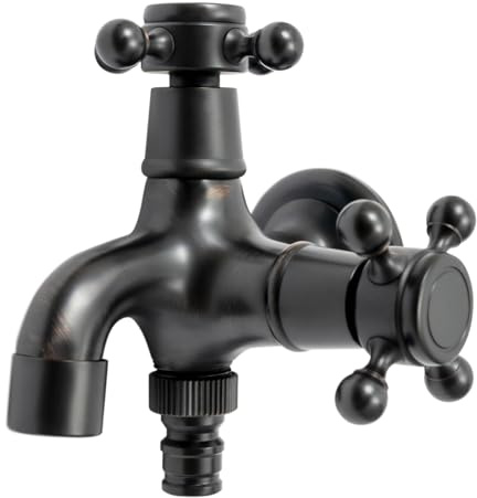 Rubinetto per lavatrici, in ottone nero, G1/2, montaggio a parete, con 2 uscite e 2 interruttori, cartuccia in ceramica, aeratore a nido d'ape, per bagno, cucina, balcone